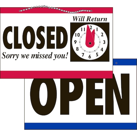 Hy-Ko Open/Closed Clock Sign  12 x 8.5 6" x 9.5", 3PK A60003